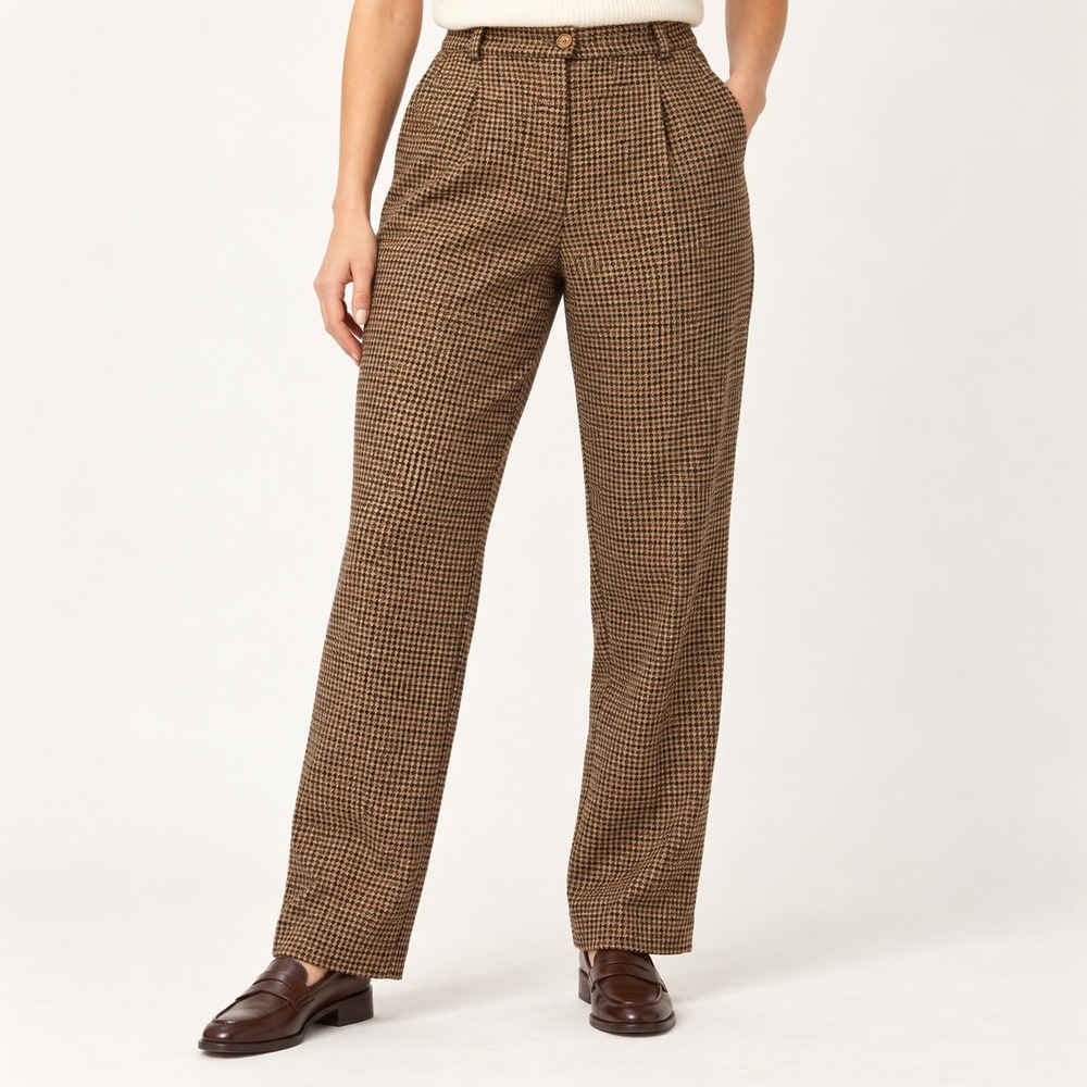 Koret Brown Houndstooth Wool Blend Straight Leg Pants 12 Regular 131E327A